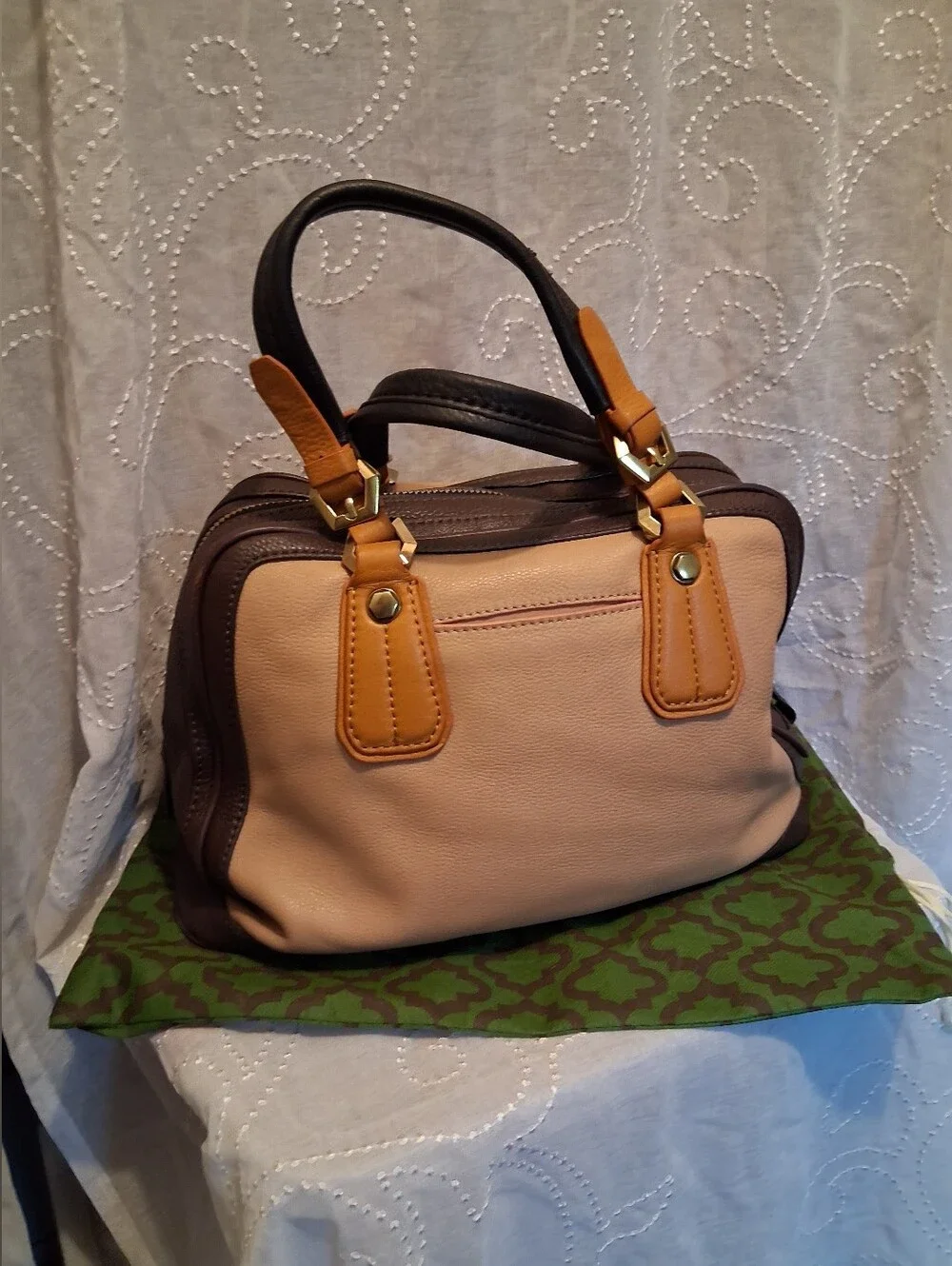 orYANY Beige and Brown Leather Satchel with Tan Accents